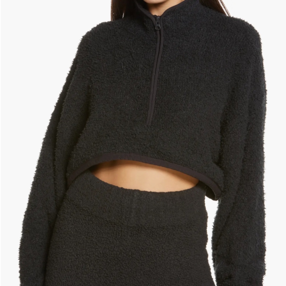 SKIMS Cozy Knit Crop Pullover - L/XL Black - Cropped Quarter Zip